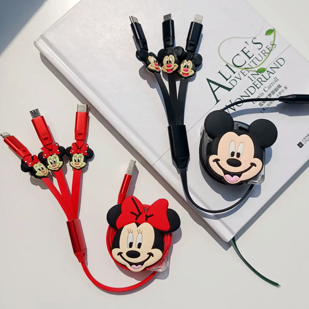 Disney cute Mickey and Minnie three-in-one data cable charger fast charge Android type car reno universal