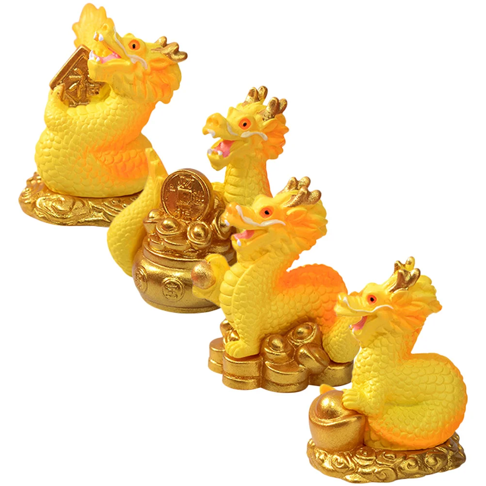 

4Pcs Mini Dragon Figurine Resin Year of Dragon Figurine Zodiac Dragon Decoration