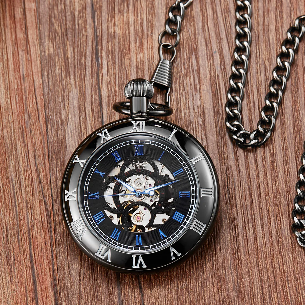 Luxury Mechanical Pocket Watch Mens Hollow Steampunk Clock Male Pattern Fob Chain Women's Fashion Necklace Pendant reloj hombre