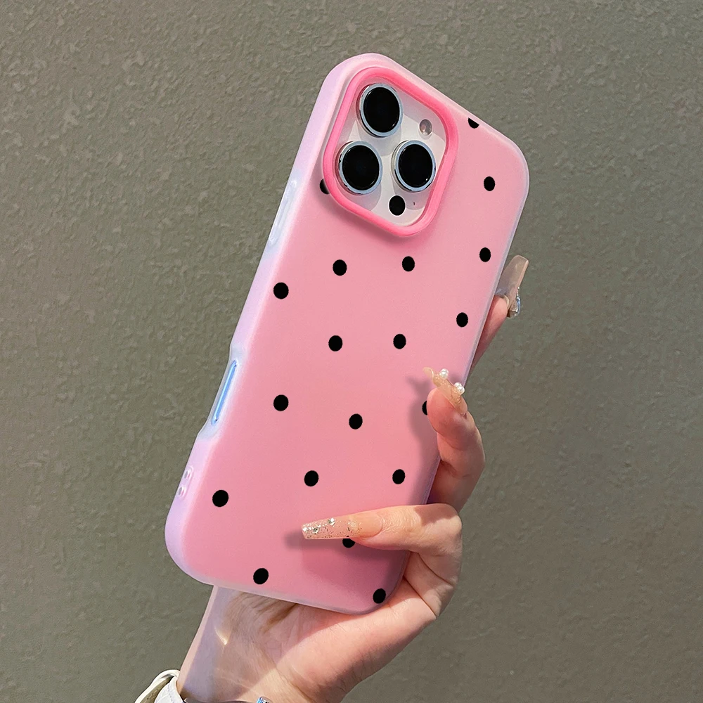 Фото Матовый чехол для телефона в горошек для iPhone 17 Pro Max, 15, 16, 14, 12, 13, 11 Pro Max, 17 Air, 14, 16, 15, 8, 7 Plus, X, XR, XS, SE, PC Macaron Cover №2