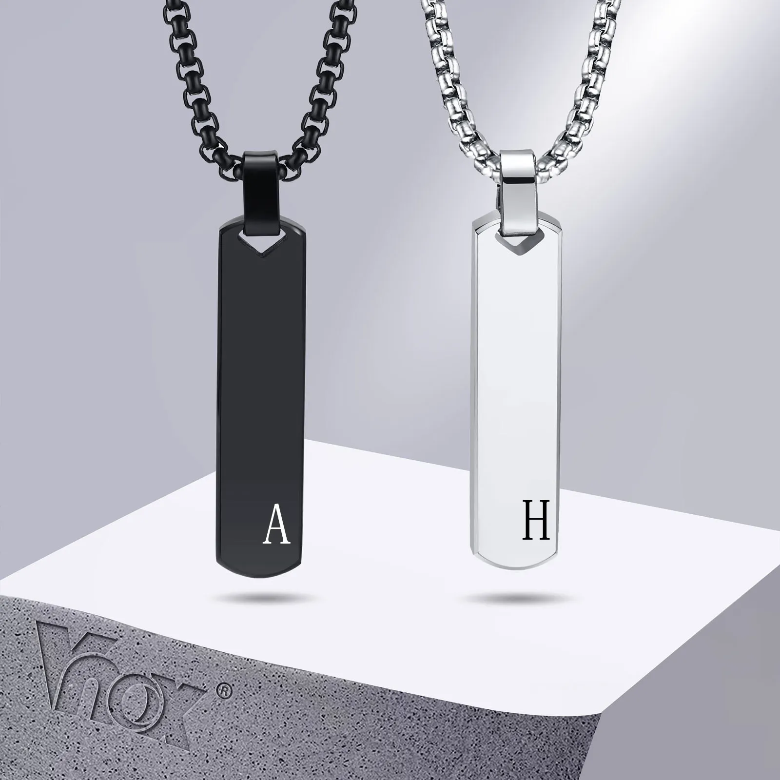 Vnox Initial Bar Necklace for Men, Thick Geometric Vertical Bar Pendant with A-Z Letters, Casual Simple Collar, Gift for Him