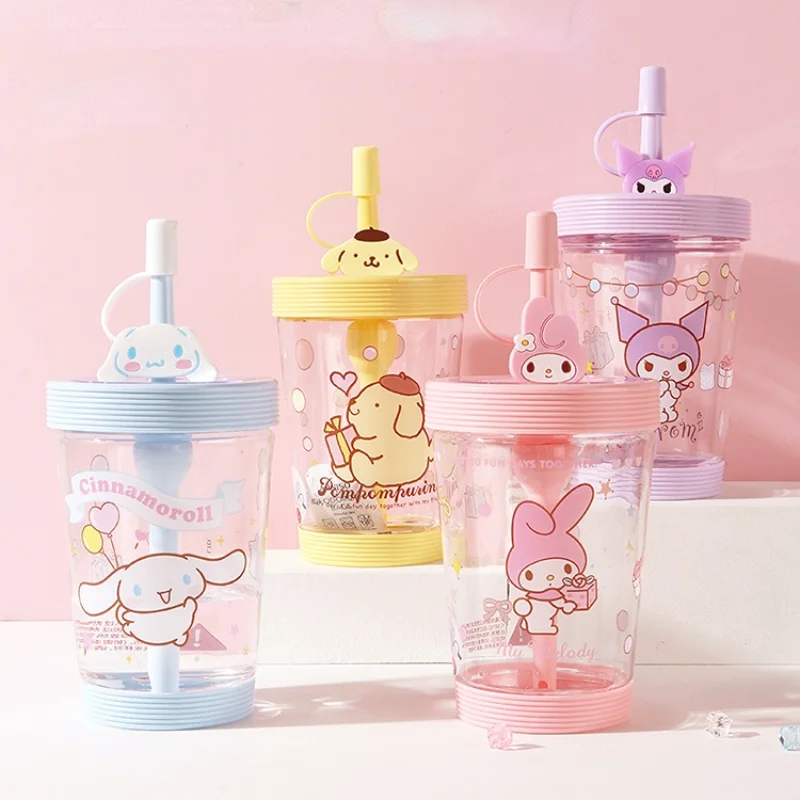 

Sanrio Hello Kitty Kids Water Bottle Kuromi My Melody Cinnamoroll Drinkware Colorful Straw Cup Cartoon Cute Water Cup