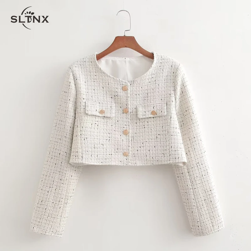 

SLTNX Fashion Jackets for Women 2023 Short Coats Female Chic Pocket Casual Jacket Ladies Single-breasted Long Sleeve Outerwear