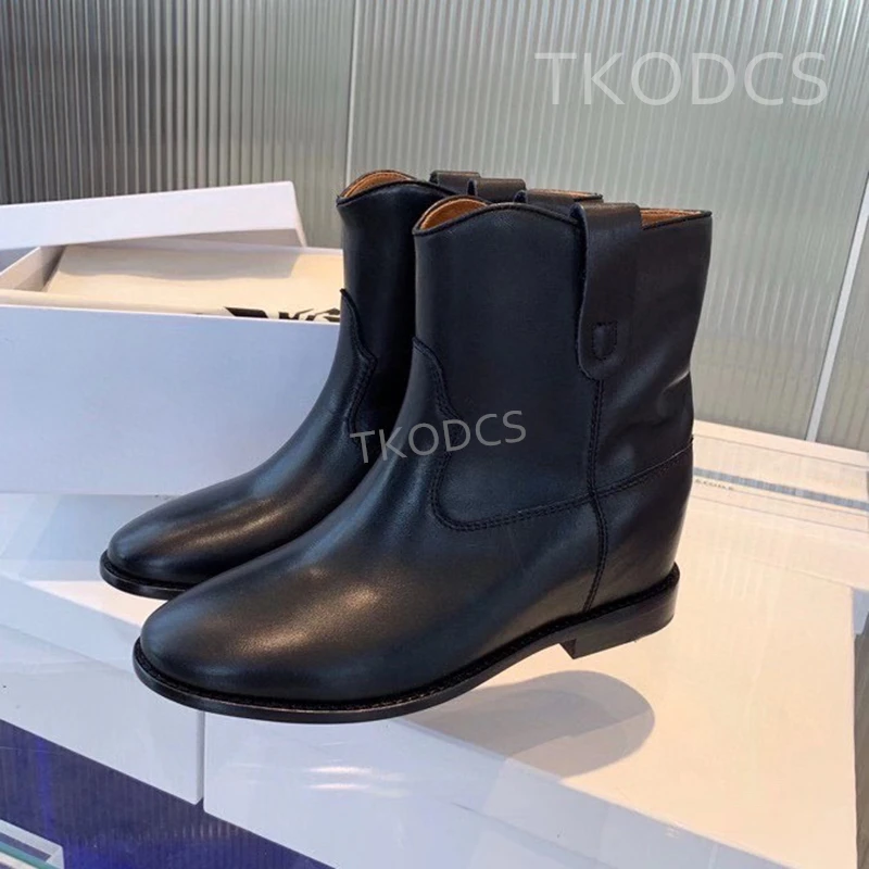 

New Arrival Chunky Heels Ankle Boots Women Cow Suede Leather Casual Western Cowboy Boots Slip On Fashion Brand Short Boots