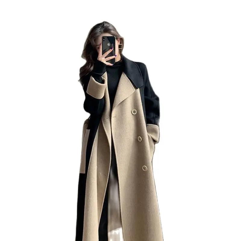 

2023 шерстяные и смешанные куртки для женщин, женская верхняя одежда, Корейская стильная ветровка, длинные пальто, пуховые парки