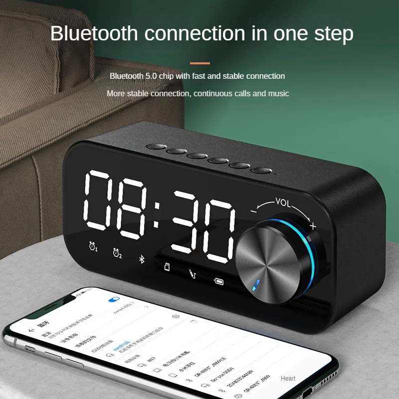 

Luminous Subwoofer Bluetooth Speaker - Portable Mini Audio with Alarm Clock and Desktop Stand