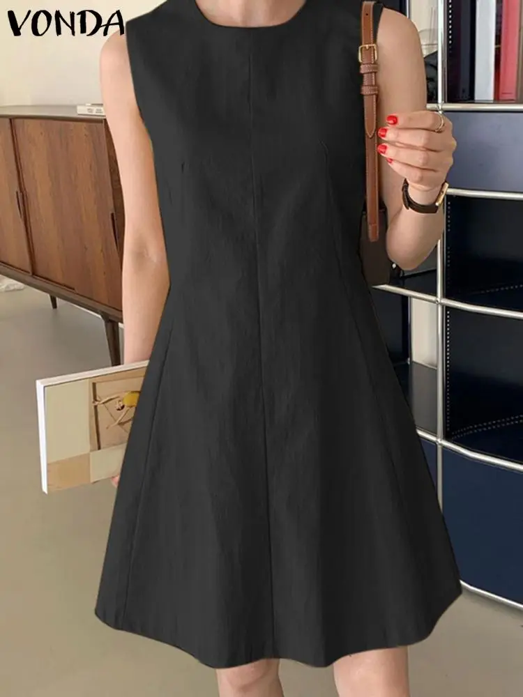 

Сарафан VONDA женский с круглым вырезом, элегантное однотонное вечернее платье-миди без рукавов, повседневная Трапеция, большие размеры, лето ...