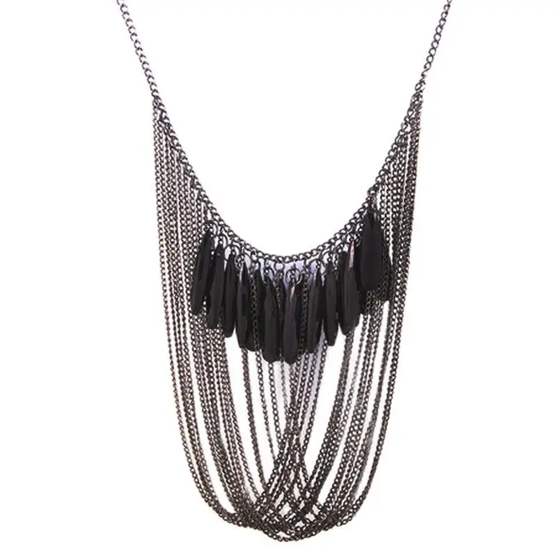 

Cluster Black Drop Multi Chain Tassel Long Chain Necklace Pendants Costume Accessories Jewelry