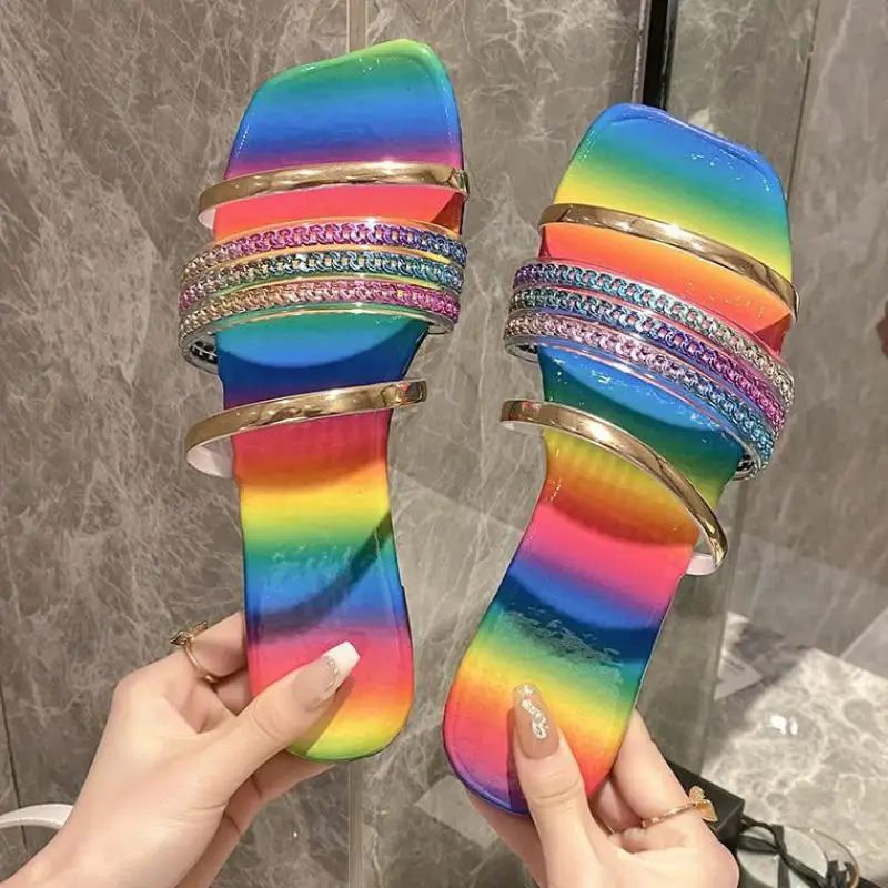 

Big Size Female Shoes Rubber Slippers Fashion Color Rhinestones 2022 Round Toe Ladies Flats Slides Ytmtloy Indoor Sapatos