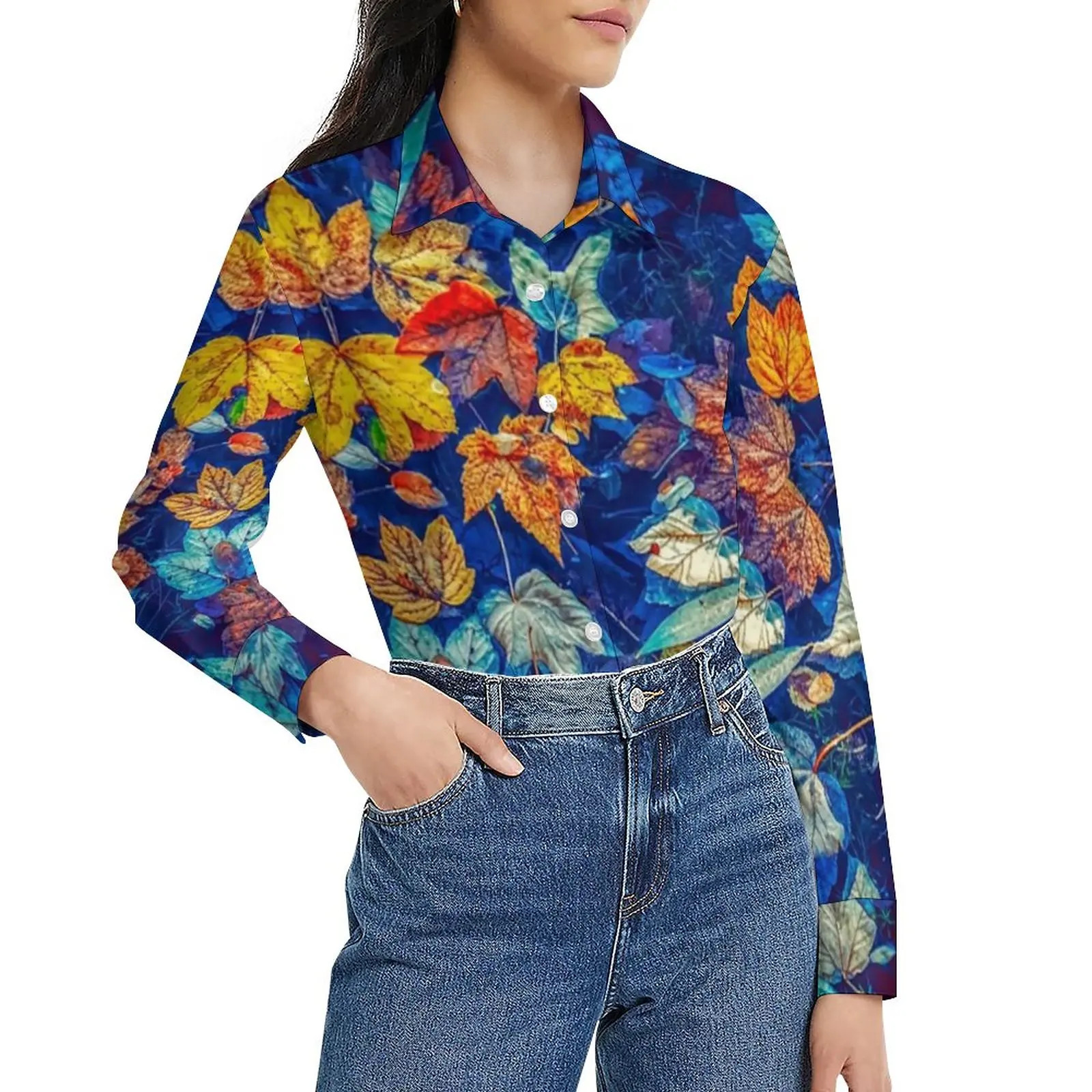 

Fall Flower Blouse Colorful Print Funny Printed Blouses Womens Casual Shirts Summer Long Sleeve Oversized Clothing