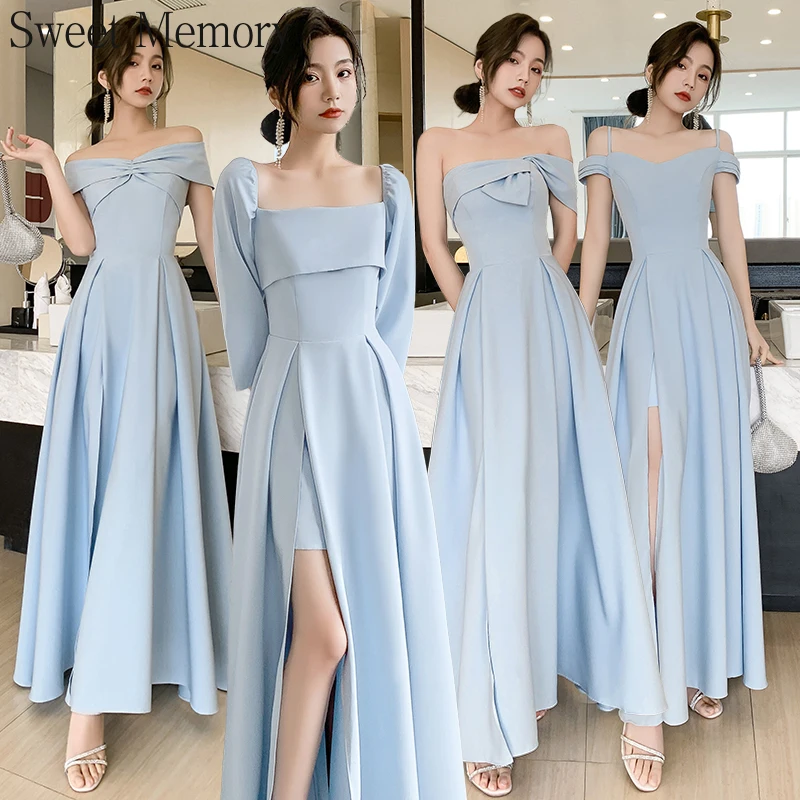 

2022 New Summer Split Sexy Blue Bridesmaid Dresses Prom Robe Elegant Woman Graduation Party Gown Girl Long Dress