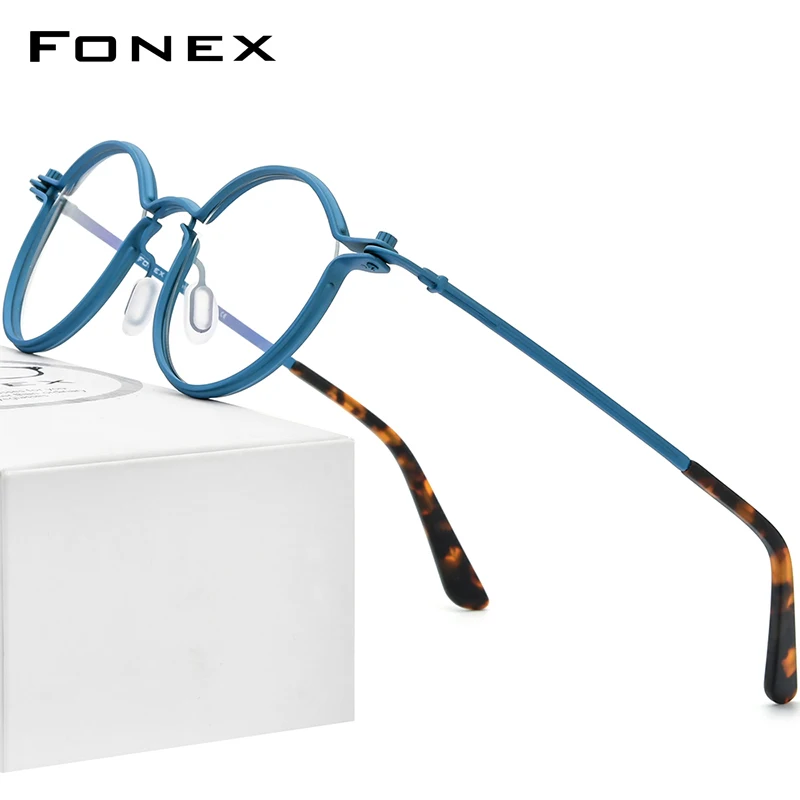 FONEX Titanium Glasses Frame Men Vintage Round Prescription Eyeglasses Women Optical Spectacles Korean Eyewear F85696