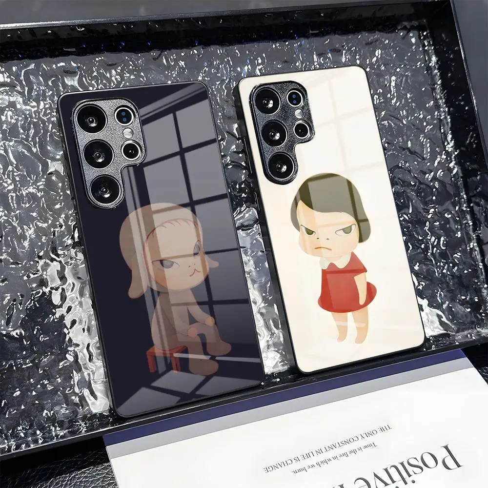 Фото Японский чехол для телефона Yoshimoto Nara Cartoon Girl для Samsung S25 S26 S24 S23 S22 S21 Ultra 10 Plus A16 Pro FE 20 Note 34 S30, стеклянный, противоударный №1