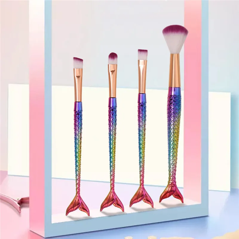 Кисти для макияжа русалки 4 шт./компл. мягкая пушистая блестящая кисть подводка