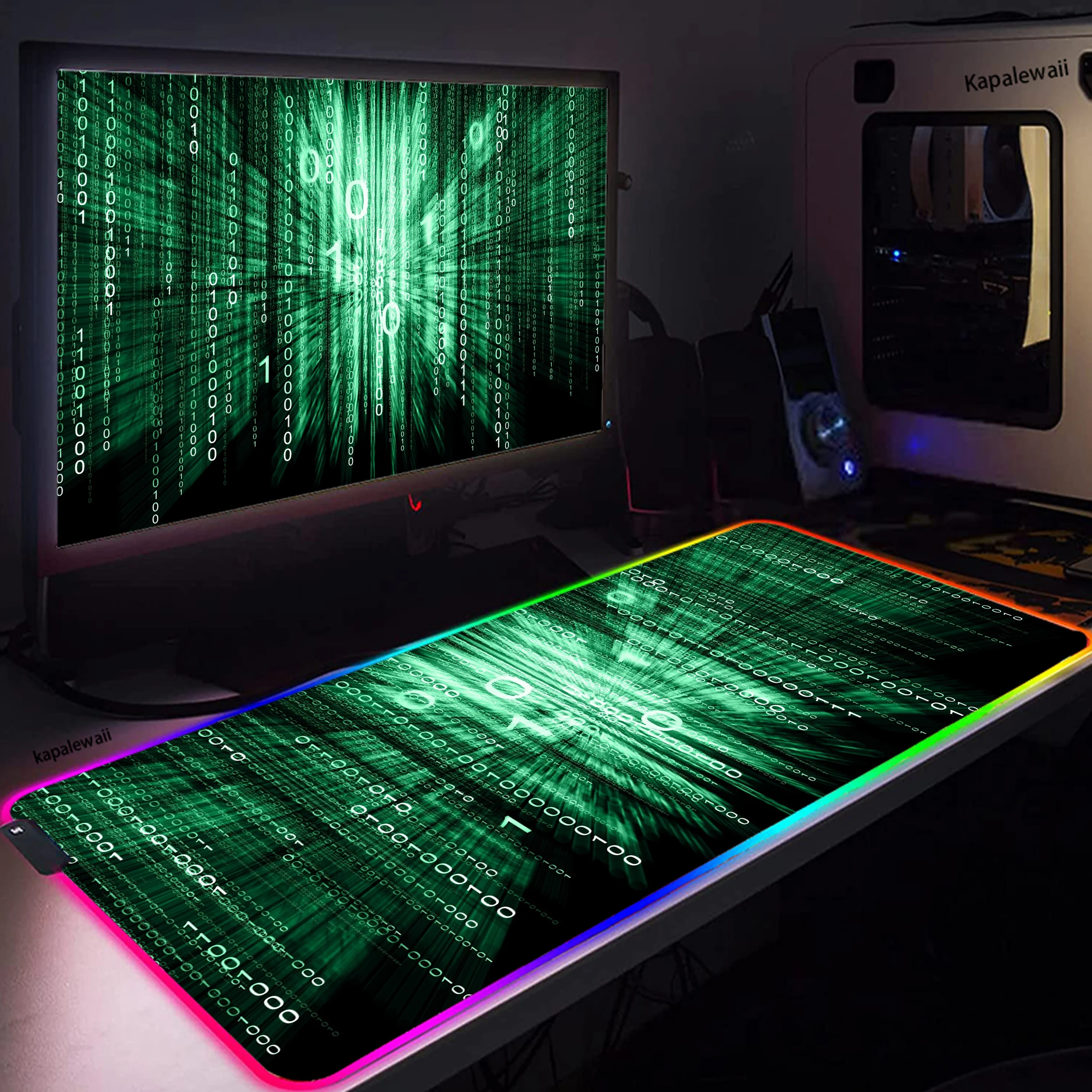 

Коврик для мыши RGB XXL, большой коврик с оверлоком, резиновый коврик для компьютерной игровой мыши, коврик для мыши из Матрицы с двоичным кодом...