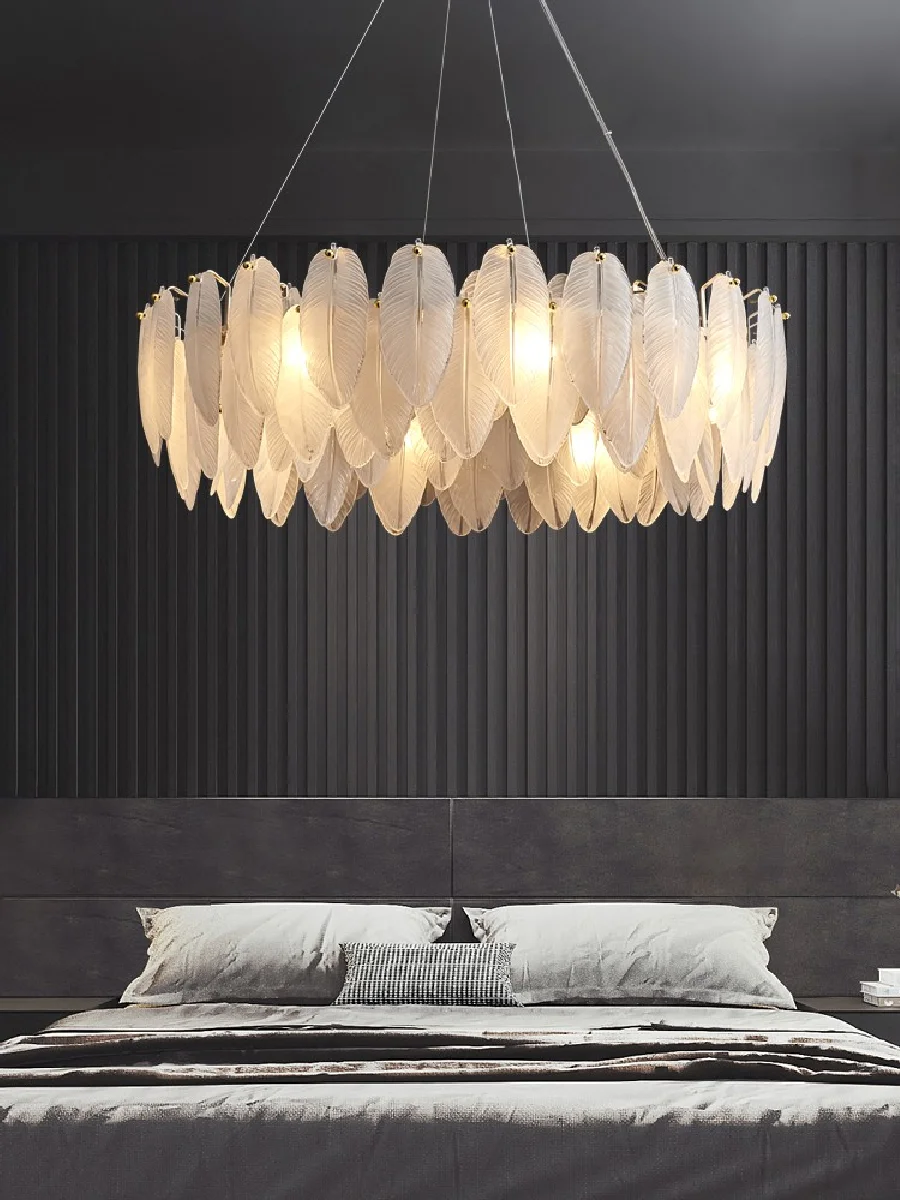 

Luxury Feather Creative LED Chandelier Lighting Postmodern Dining Living Room Glass Hanging Lamp G9 Bedroom Lobby New Fixtures