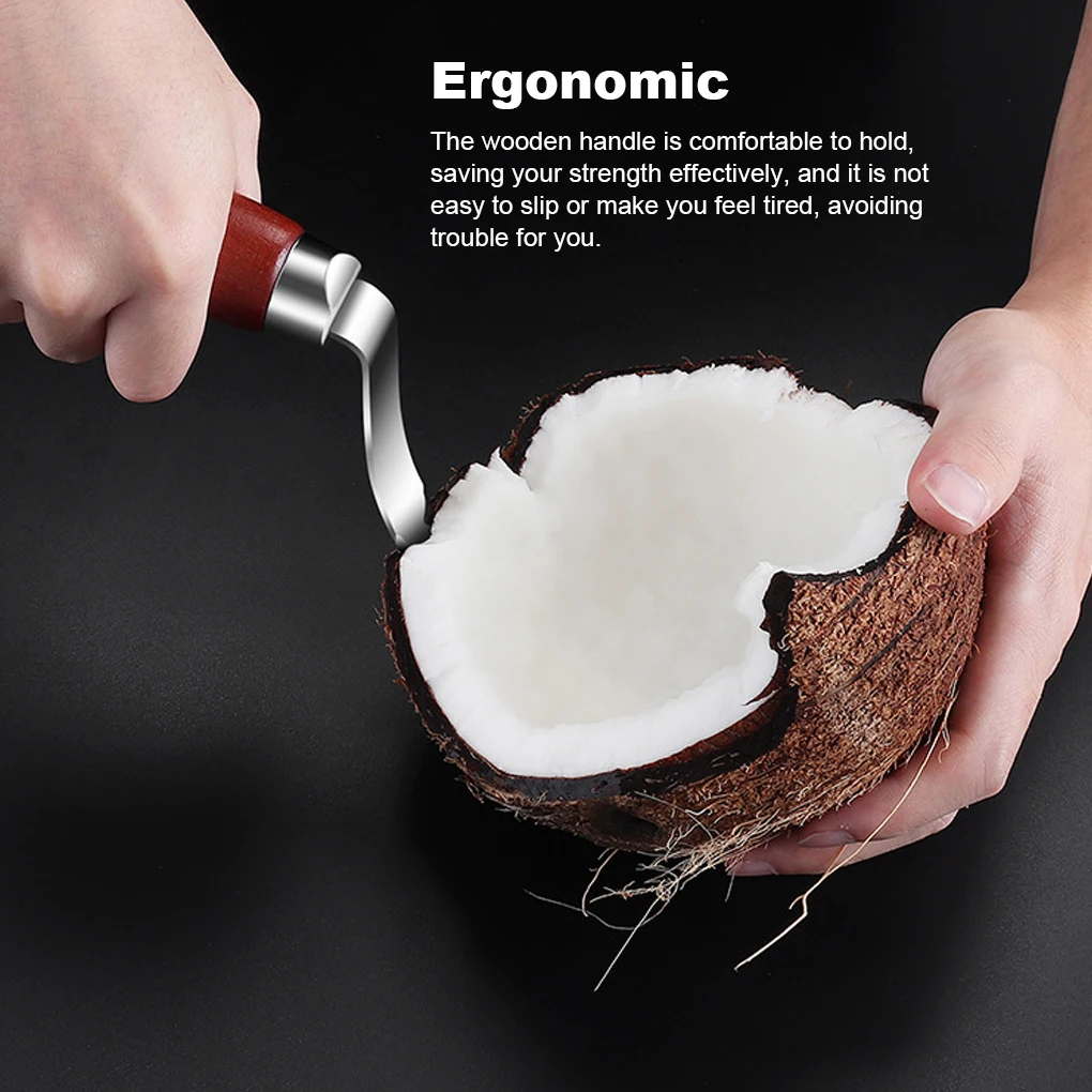 

Coconut Tool Stainless Steel Coconut Meat Removal Durable Wooden Handle Coconut Opener for Kitchen Coconut Meat Remover