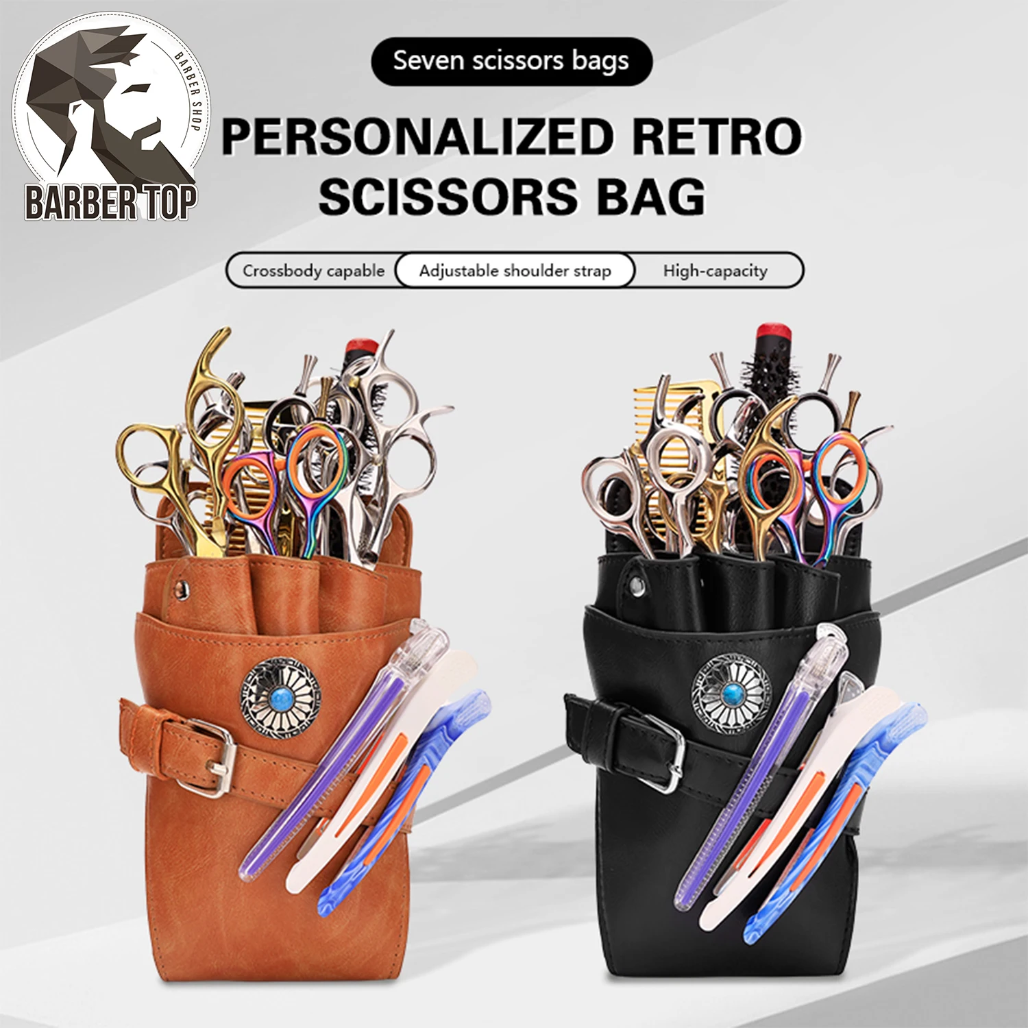 

New Barber Hair Scissors Bag Hairdressing Tools Scissors Kit Bags 7 Grids Barber Scissor Holster Pouch with Removable Belt