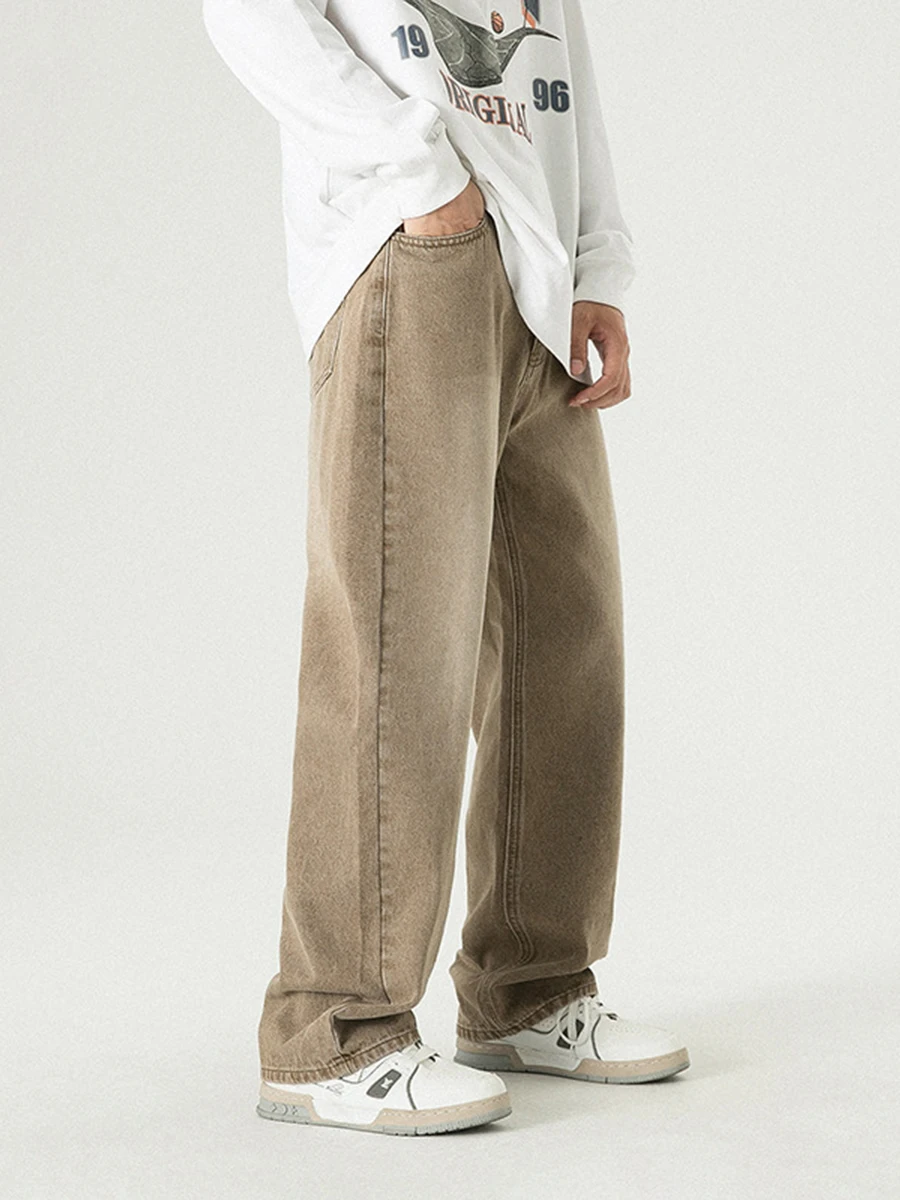 European and American Men's American Street Washed Wide Leg Jeans Men's Trend Retro Loose Vertical Leg Trousers Streetwear Pants