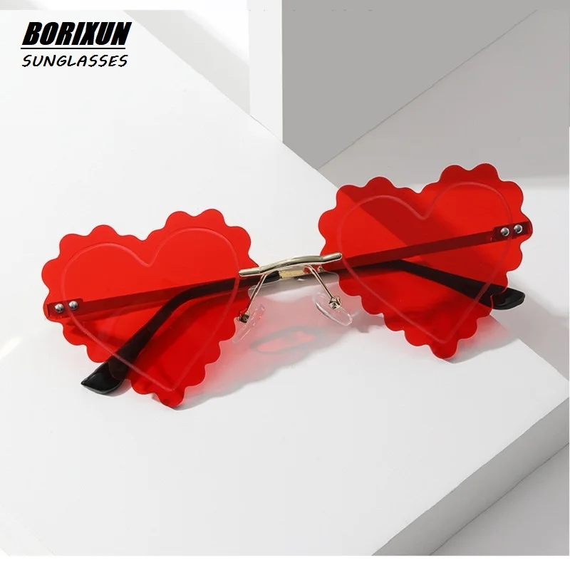 

2023 Women Irregular Heart Shape Tinted Party Sunglasses Girls Vintage UV400 Ocean Sunglasses Shoot Rimless Female Sun Glasses