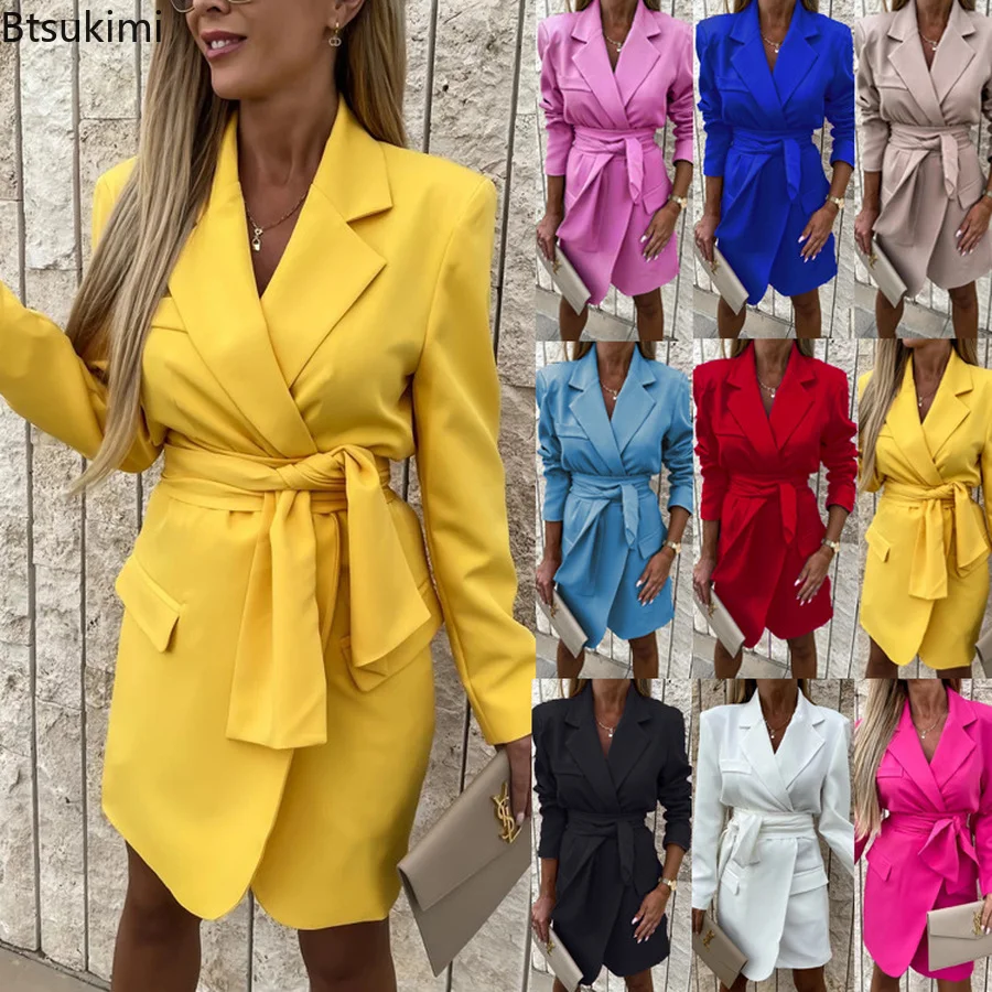 

Office Lady Blazer Dress 2022 Elegant Long Sleeve Suit Mini Dress Women Lapel Slim Bandage Solid Party Dress Slim Fit OL Dress