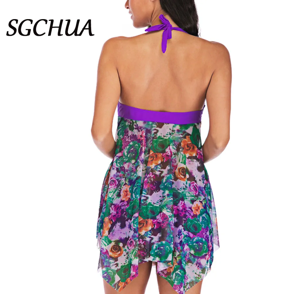 Women Summer Tankini Set Plus Size Floral Printed Two Piece Swimsuit Sexy Backless Bodysuit Beachwear Bathing Suit For Womens