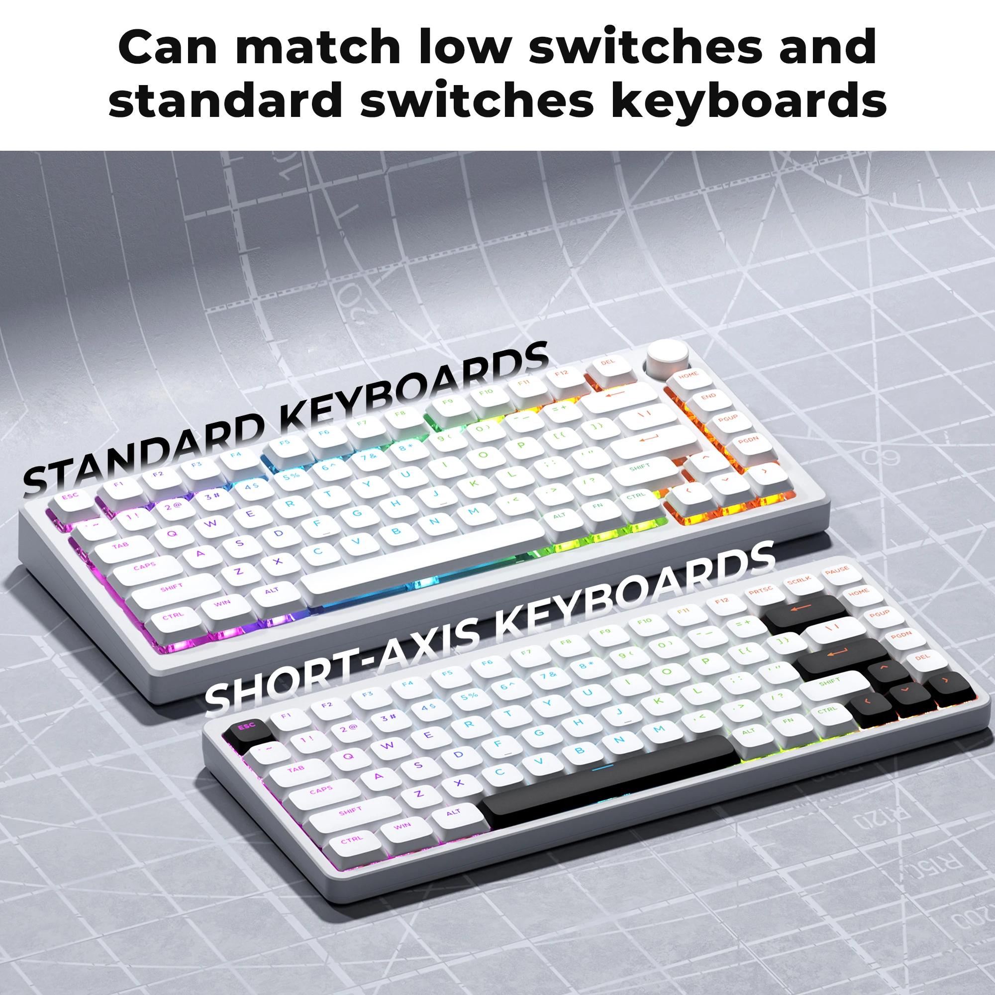 Фото Низкопрофильные колпачки для клавиш XVX BOW Shine Through Skyline R2 Double-Shot PBT, совместимые с ASIN, США/ISO, Великобритания, черный/белый, 127-клавиш №4