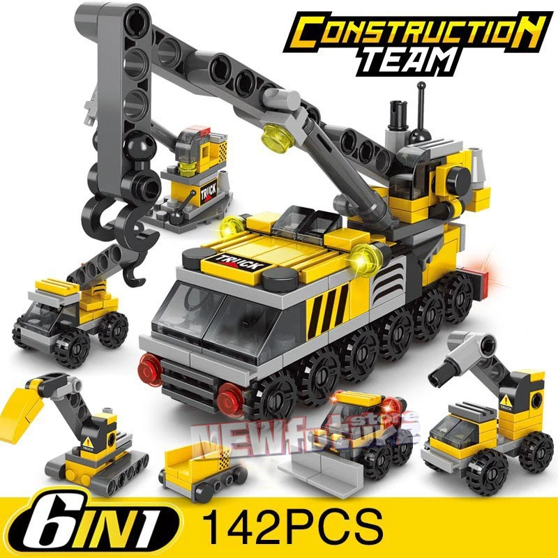 

6in1 NEW Cute Engineering Vehicle Crane Car Truck Mini Classic Model Building Blocks Sets Bricks Toy City