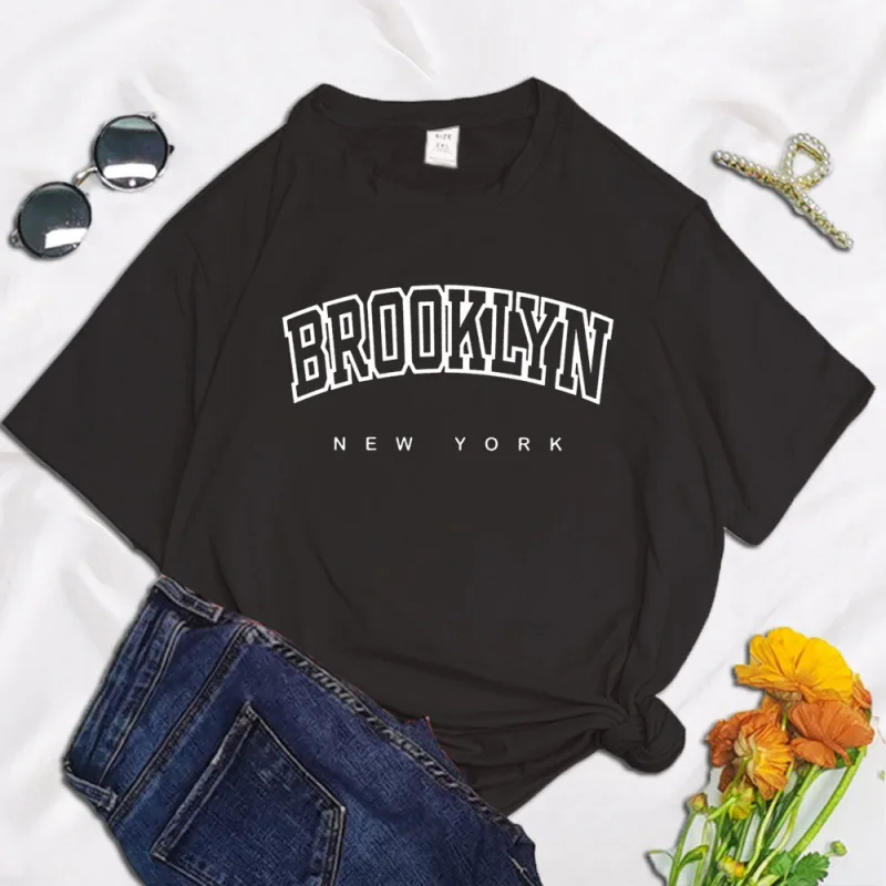 

Vintage Women Tshirt Brooklyn Print York Letter Prit T-Shirt Simple Clothes Female Oversized T Shirt Gothic Hip Hop Clothes