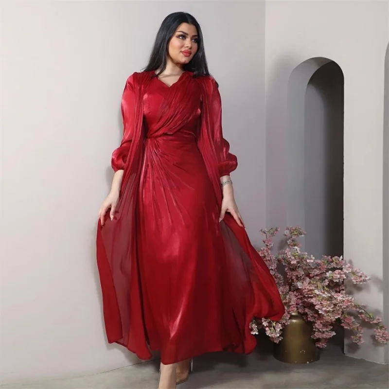 Fashion Muslim Two Pieces Abaya Dress Set Chic Bright Silk Soft Satin Dubai Turkey Arab Wrap Robe Corban Eid Al Adha