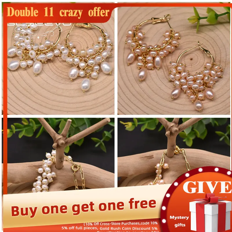 

GLSEEVO Natural Pink Small Pearls Bracelet Earring Set Woman Luxury Fashion Customizable Accessories Wedding Bride Party Gift