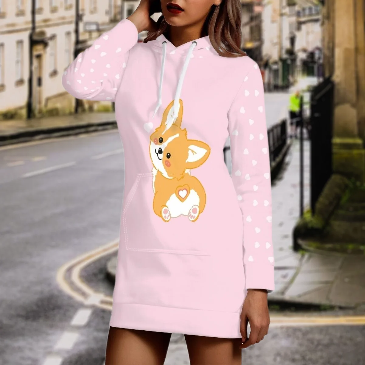 

Толстовка с мультяшным принтом корги, Осень-зима, уютный брендовый тренд, женская мода, повседневная Уличная одежда с длинным рукавом, теплое мягкое платье-пуловер