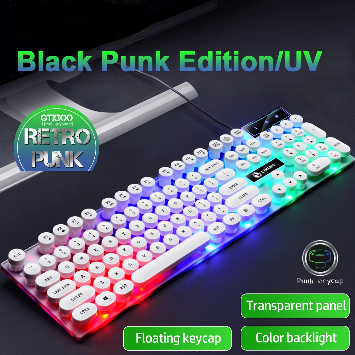 

RGB Mechanical Gaming Keyboard LED Backlit Round Keycaps Optical Mechanical Keyboard Retro Gaming Punk for Computer PC Laptop