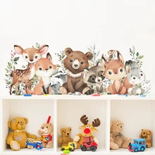 Forest Animals Cartoon Bear Deer Rabbit Watercolor Wall Stickers for Nursery Kids Rooms Boys Baby Room Decoration Home Decor