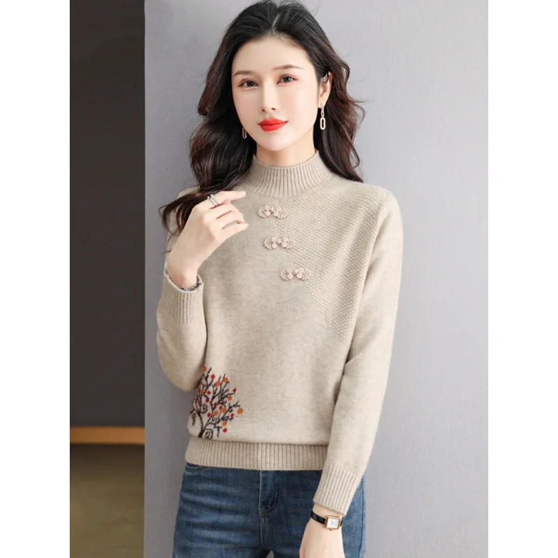 Винтажный шерстяной пуловер с половиной шеи осенью и зимой новый кашемировый