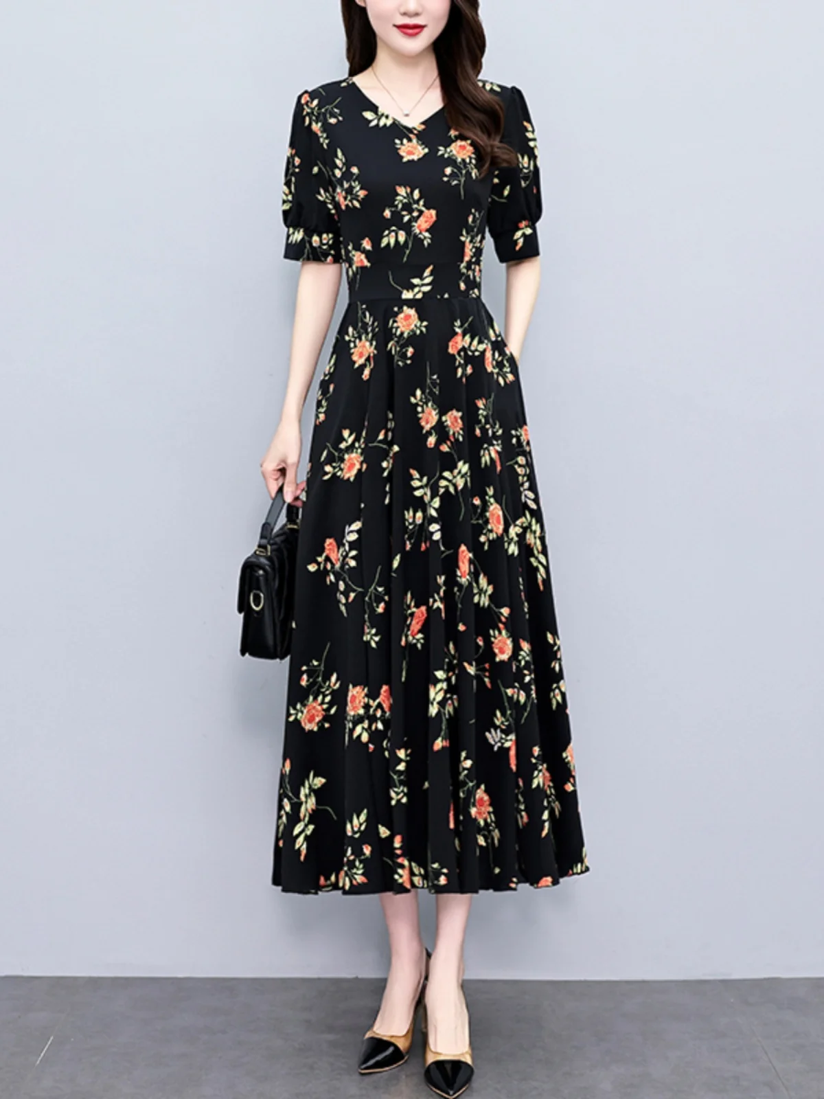 Женское шифоновое платье с цветочным принтом Элегантное Длинное знаменитости