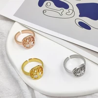 men open adjustable gold color rings stainless steel jewelry fashion women round tree of life rings christmas gift free shipping