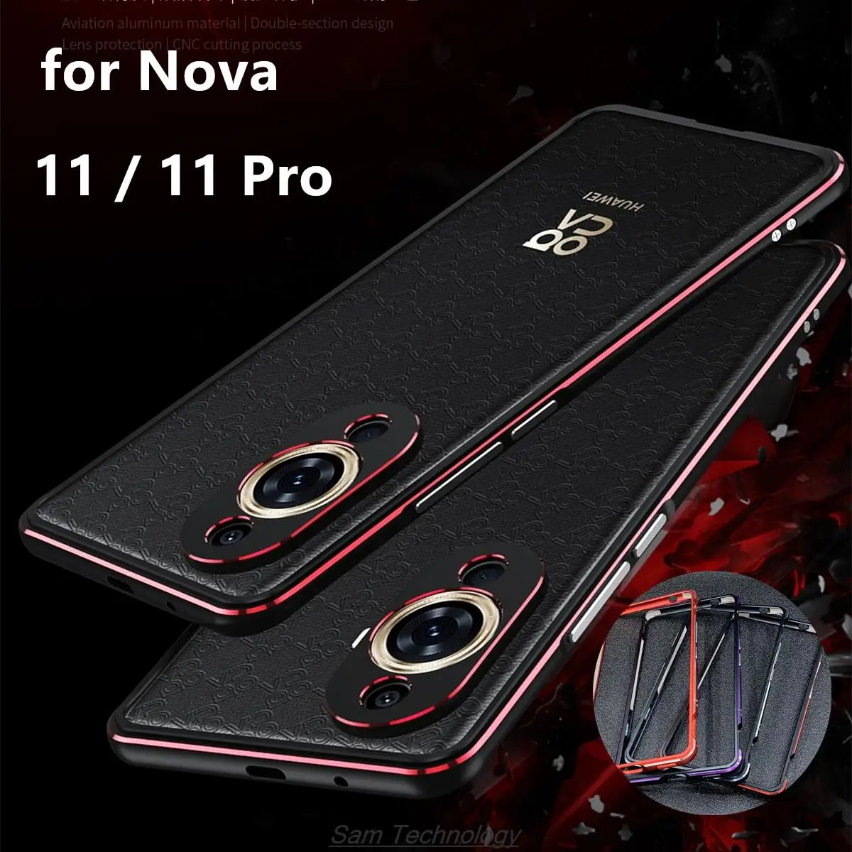 

Case for Huawei Nova11 Luxury Deluxe Ultra Thin aluminum Bumper for Huawei Nova 11 / Noav 11 Pro + 2 Film (1 Front +1 Rear)