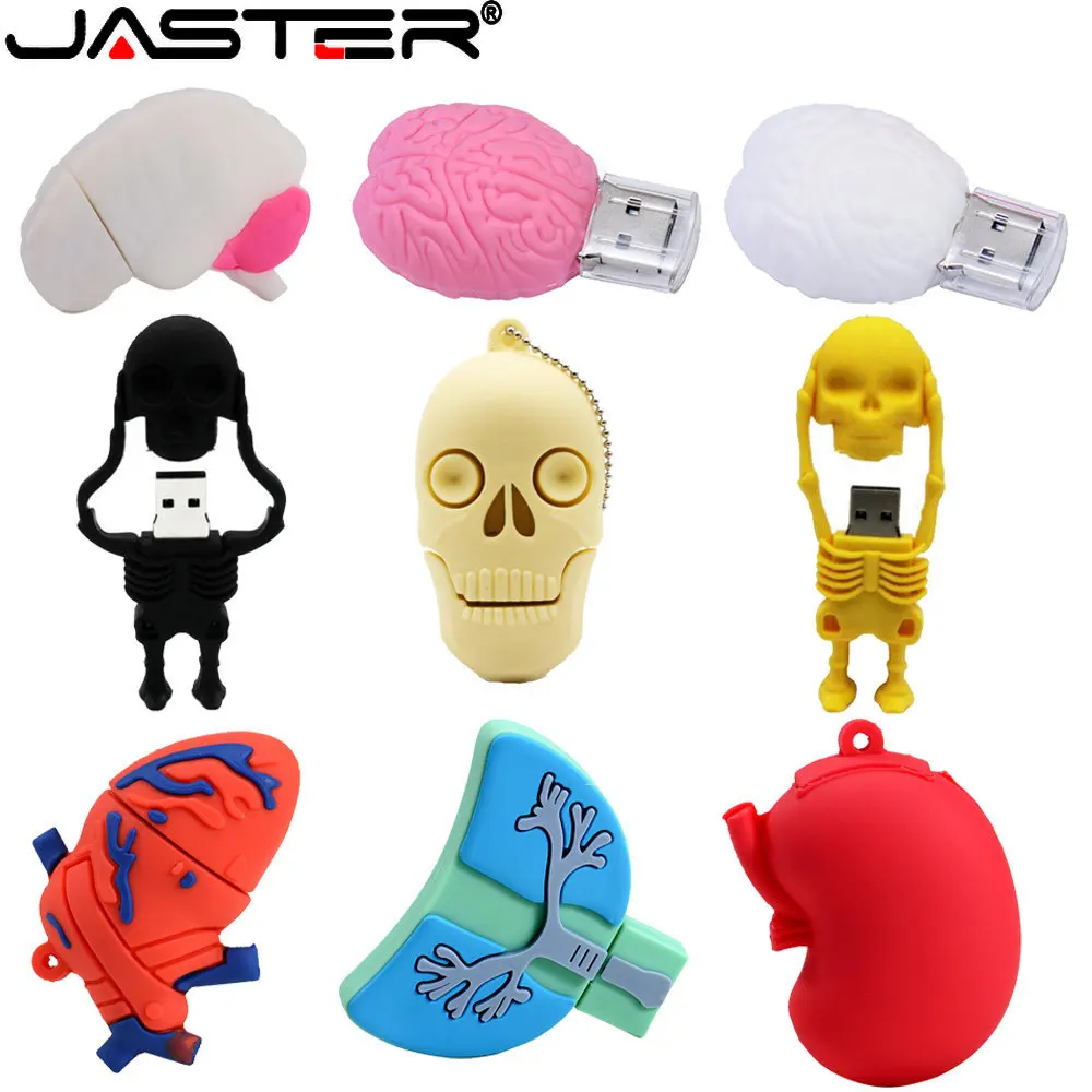 

JASTER Cartoon Mini USB Flash Drives 64GB Skull Pen Drive 32GB 16GB 8GB USB stick 4GB Red Kidney Silica Gel Creative Gift U disk