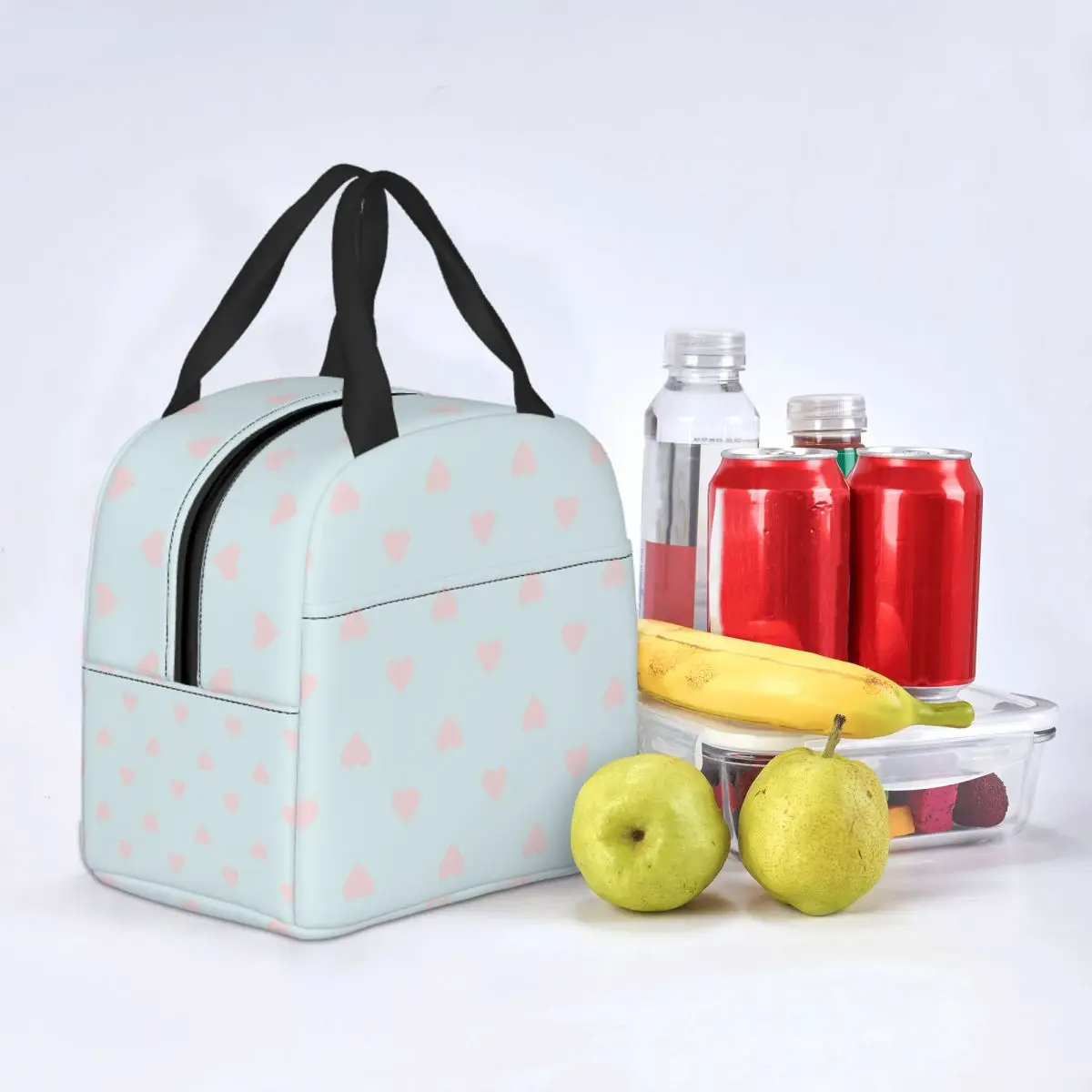 Heart Pink Blue Lunch Bags Waterproof Insulated Oxford Cooler Thermal Picnic Lunch Box for Women Kids
