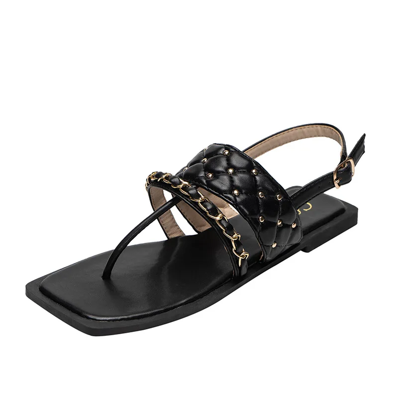 

Women Sandals Chain Flat Heel Female Sandals Casual Square Toe Flip Flops Summer Outdoor Beach Shoes Ladies Sandals Sandalias
