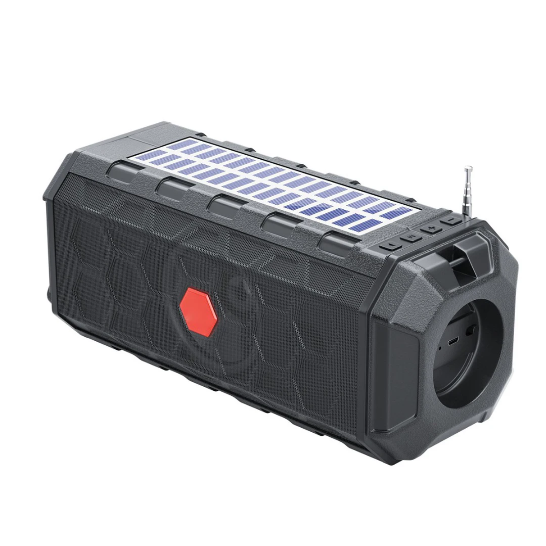 

1 шт. беспроводной FM-динамик 5,0, USB Перезаряжаемый двойной фонарик на солнечной энергии, TF-карта, стерео радио, встроенный аккумулятор 1500 мАч для Outdoo