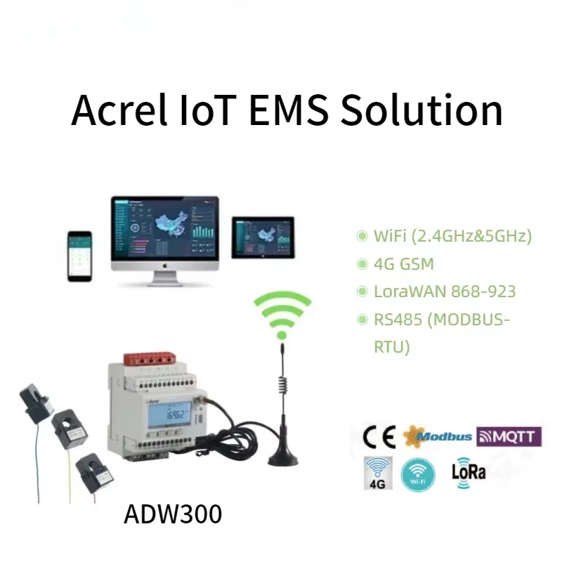 Фото Трехфазный счетчик электроэнергии Acrel ADW300 на DIN-рейку с поддержкой 4G и Wi-Fi №1