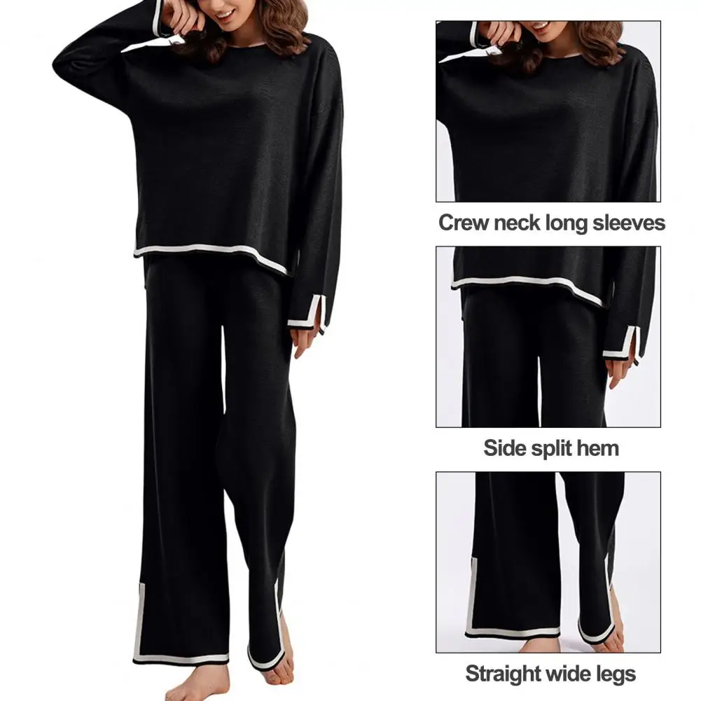

Loose Fit Women Outfit Stylish Women's Autumn Winter Sweater Wide Leg Pants Set with Contrast Color O-neck for Fashionable