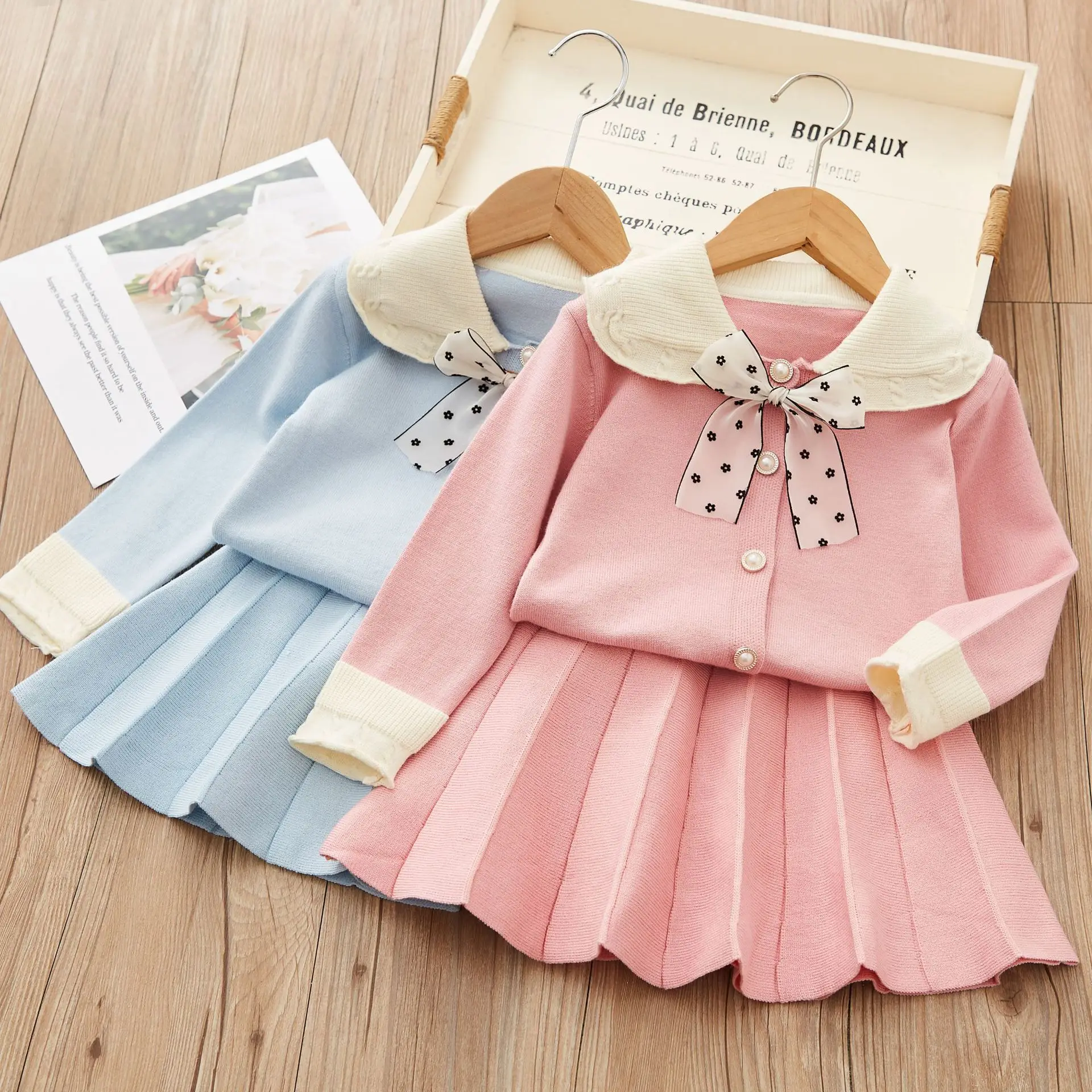 

Женский осенне-зимний вязаный комплект, новинка, свитер с длинным рукавом и воротником-поло, трикотажный комплект из двух предметов