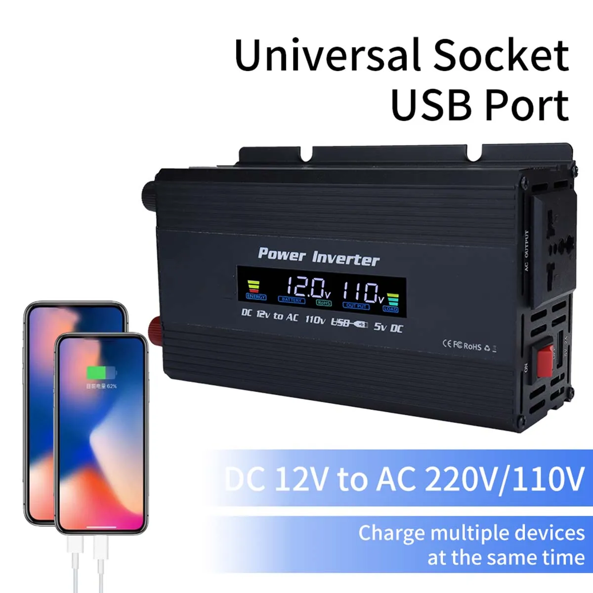 

Инвертор мощности 1000 Вт, модифицированный синусоидальный сигнал, 12 В постоянного тока в 110 В переменного тока, 220 В, переносное зарядное устройство, конвертер, адаптер, солнечный инвертор