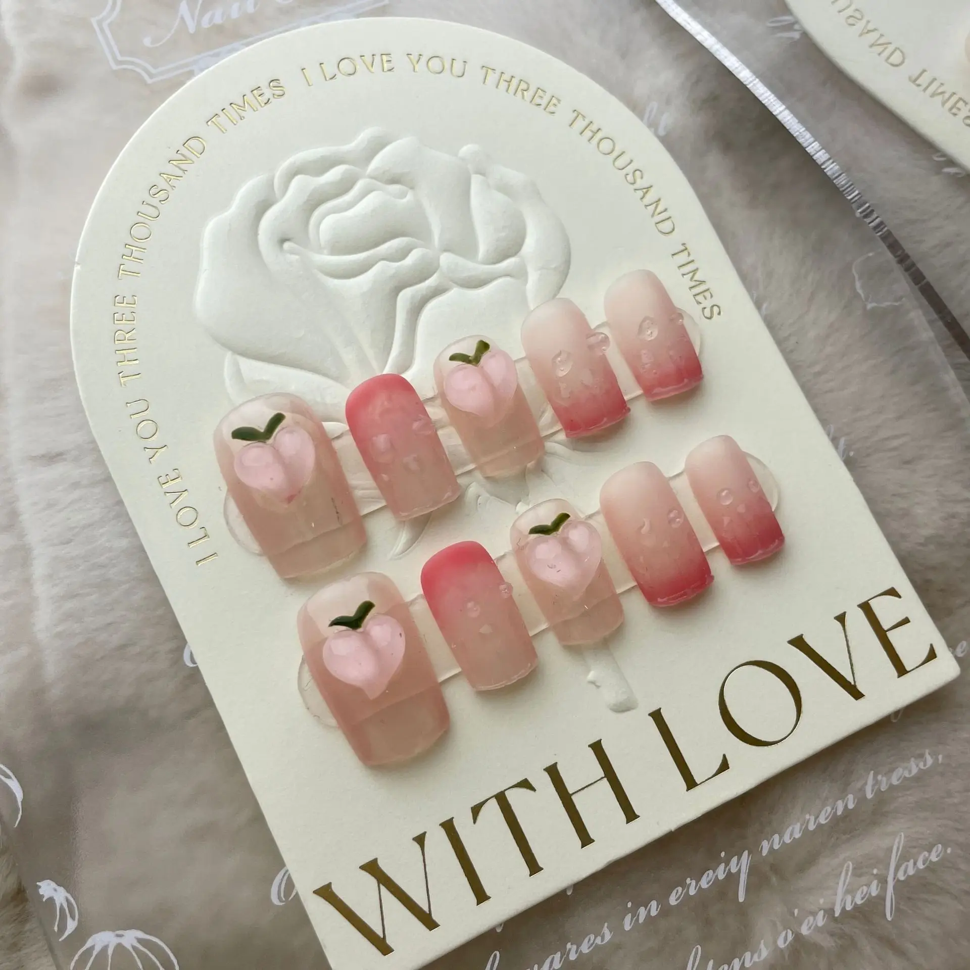 

Handmade Square Nails Full Cover With Charms Reusable Adhesive Hand Paint False Nails Artifical Nail Tips Nail Art for Girl