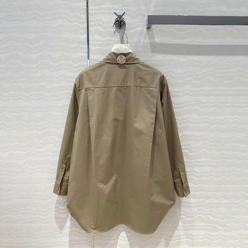 Женские рубашки 2024 новые свободные хлопковые топы брошь на металлических