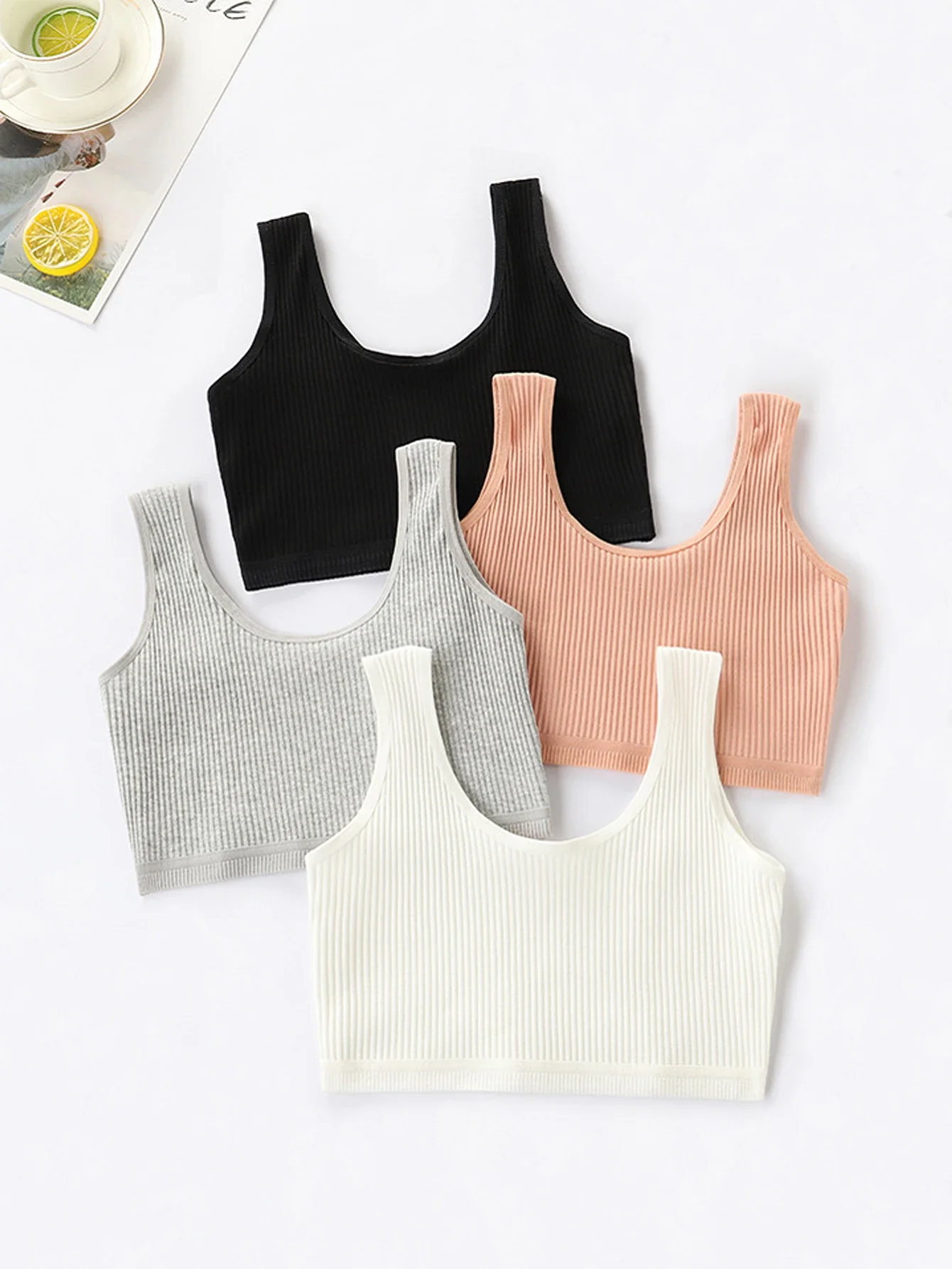 

Girls 4 Pack Solid Rib-knit Bralette