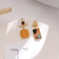 asymmetric niche earrings oil painting style retro simple temperament personality creative literary earrings